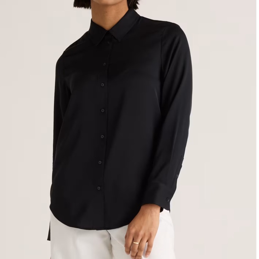 Quince Washable Stretch Silk Blouse in Black size L